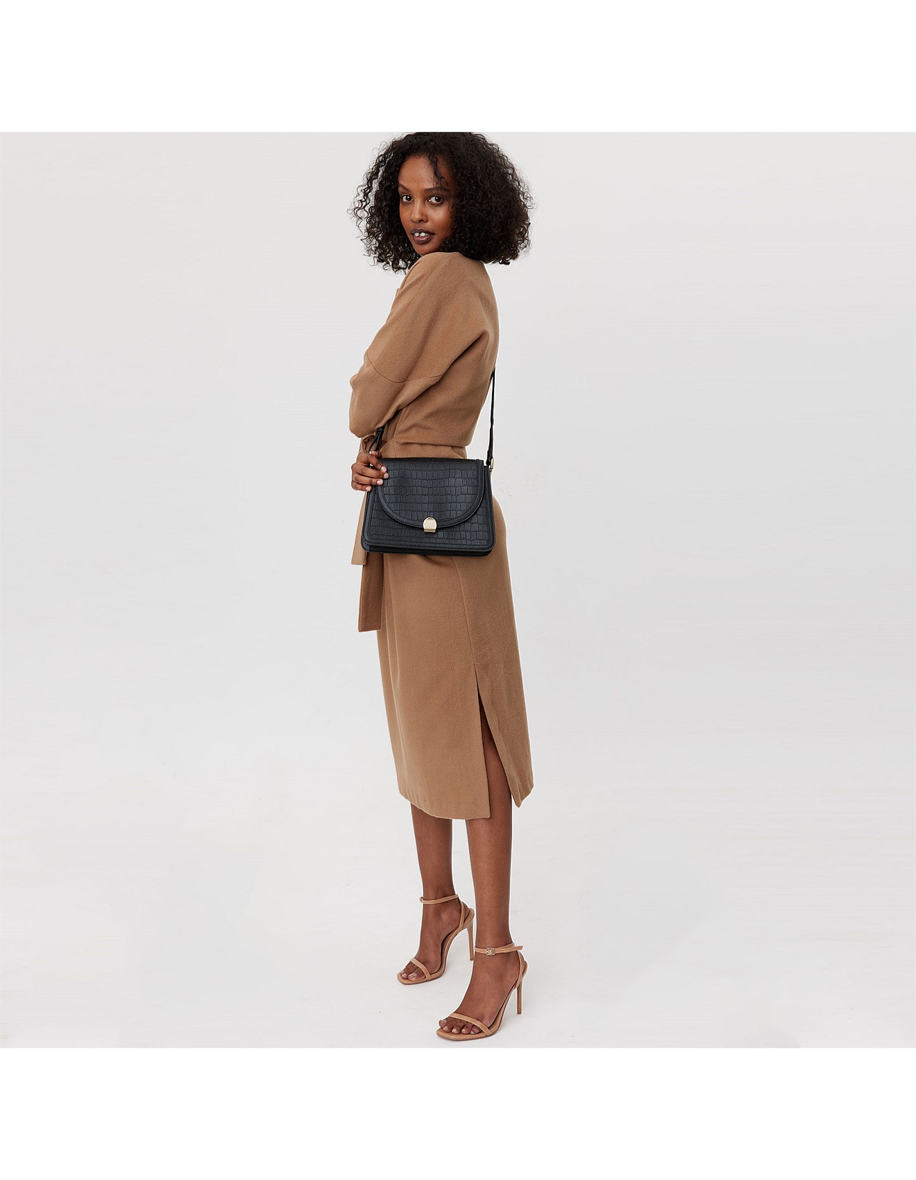 Saben Goldie Black Croc Effect Crossbody Bag David Jones