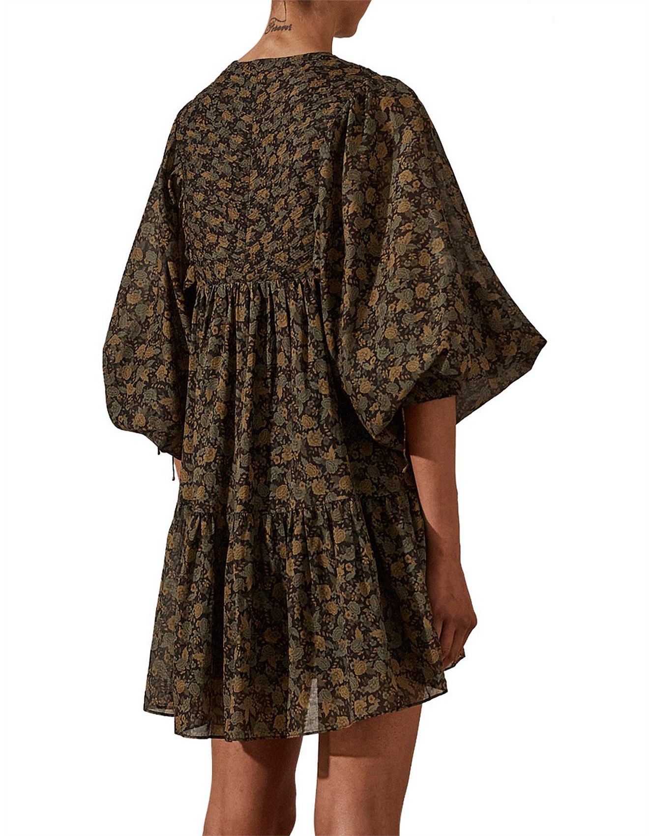 Pin Tuck Balloon Sleeve Mini Dress