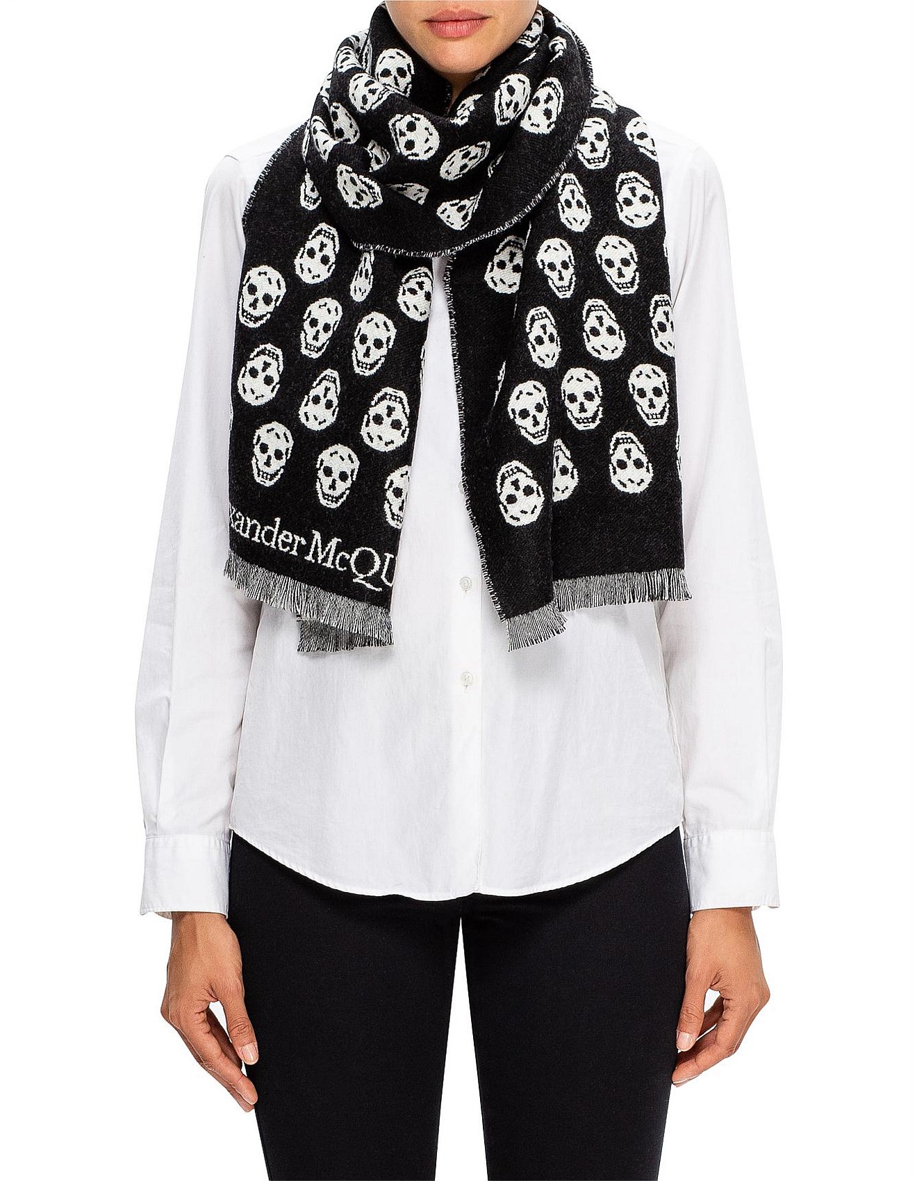 Alexander Mcqueen Skull Scarf Reversible Black Ivory | David Jones
