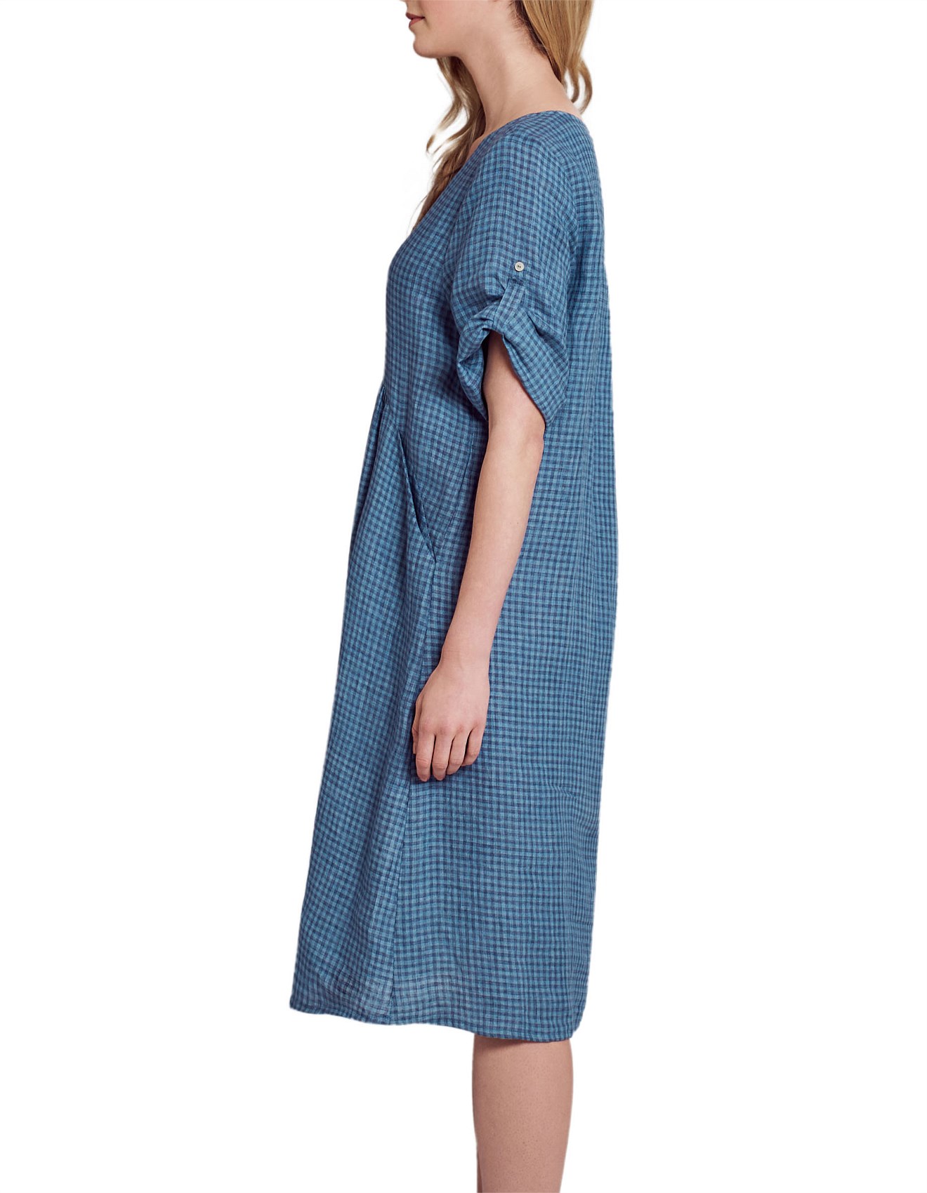Blue Illusion Linen Shift Dress David Jones