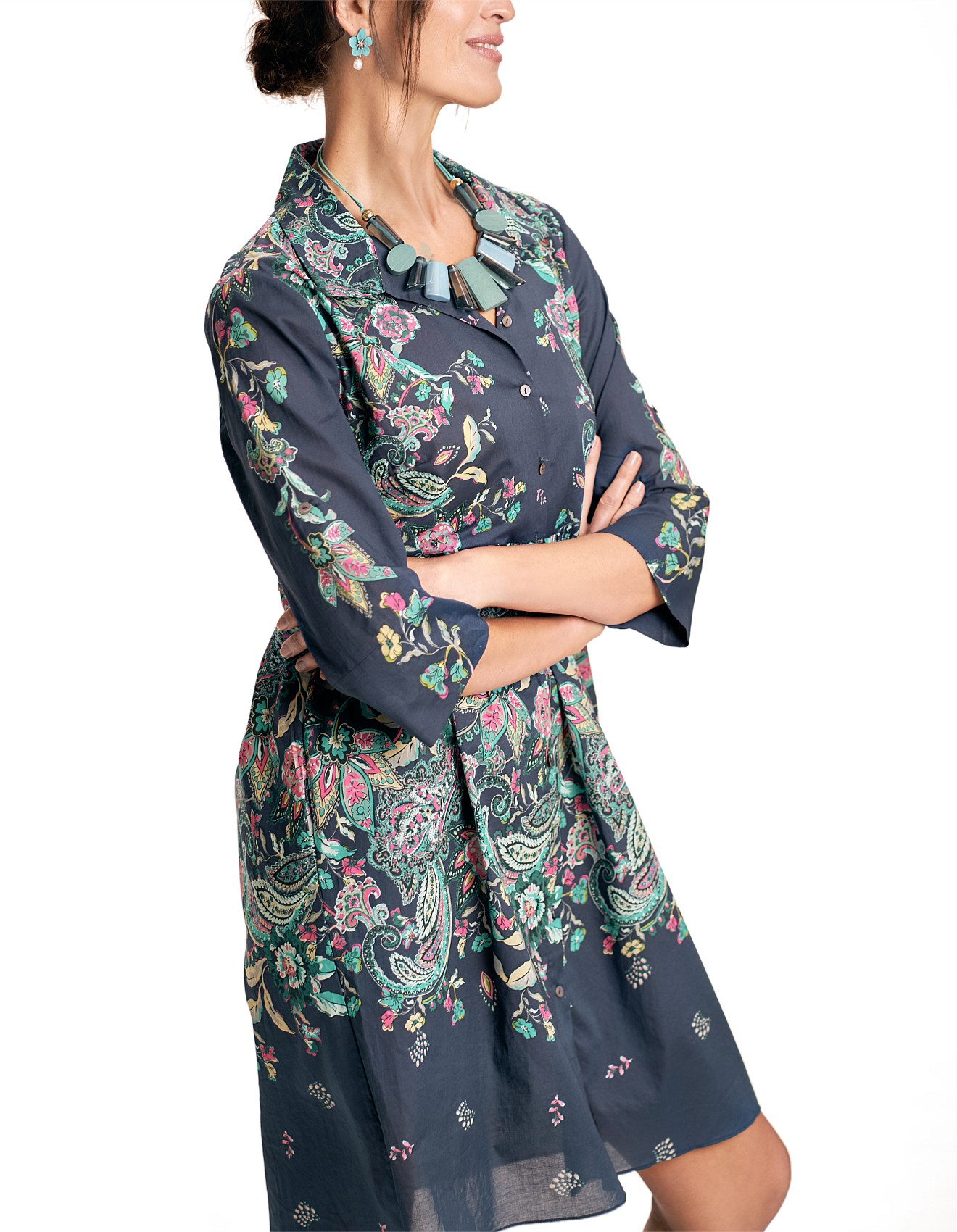 Blue Illusion Cotton Shirt Dress David Jones