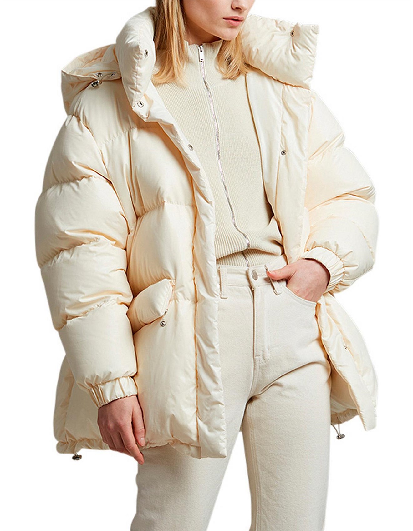 Drawstring Waist Na Kd Puffer Na Kd White Belted Denim Jacket New