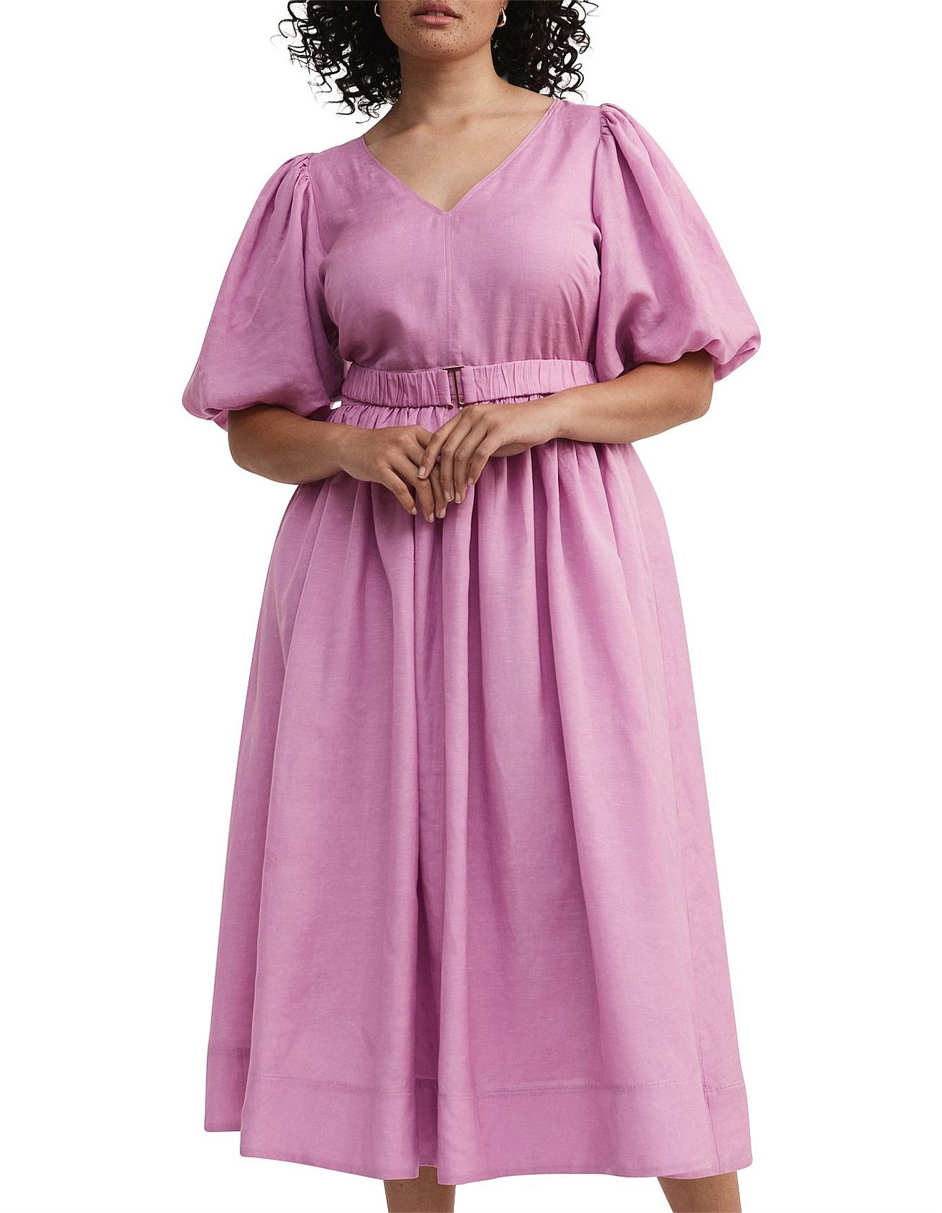 Puff Sleeve Belted Dress