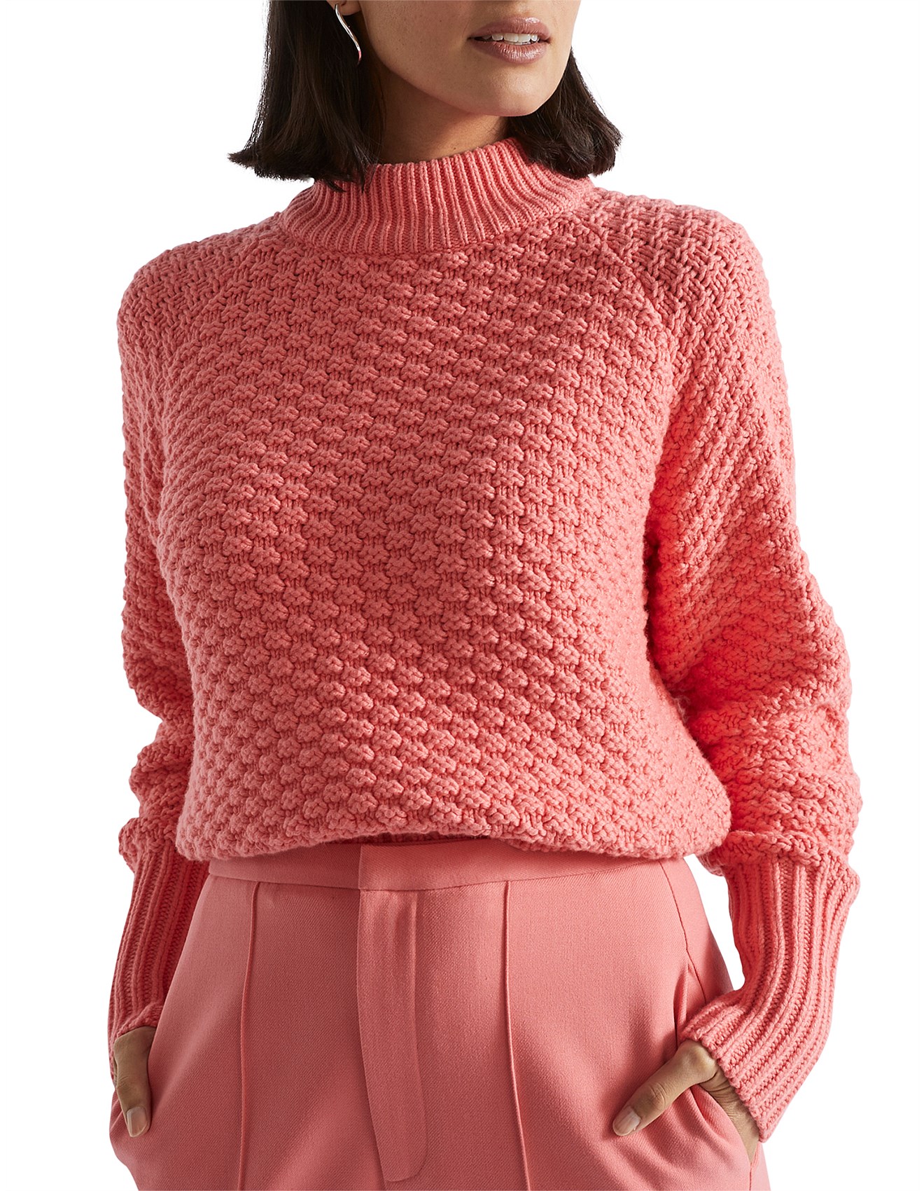 Seed Heritage Crosshatch Crop Knit High Neck Jumper David Jones
