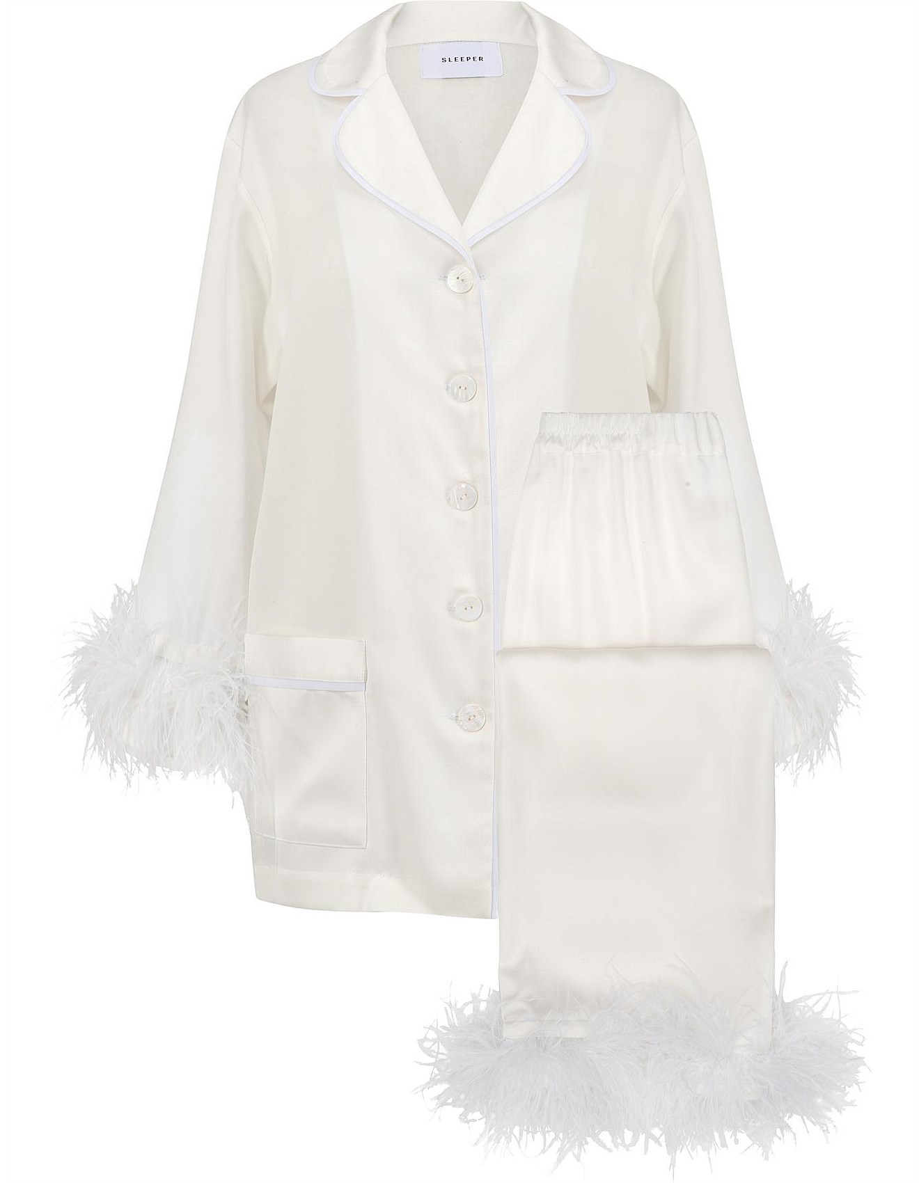 Sleeper Party Pajama Long Sleeve Pant Set With Double Feathers