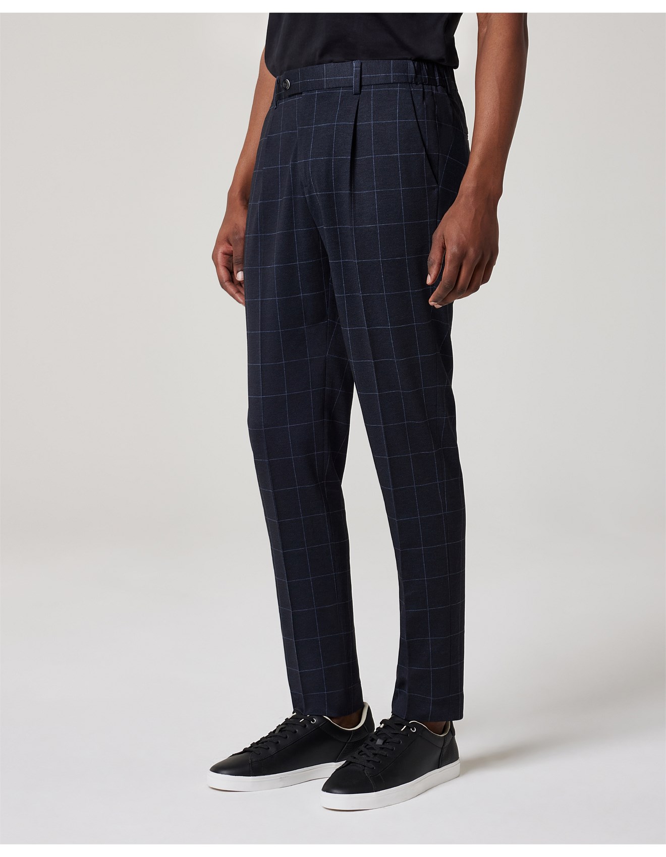 Politix Slim Stretch Pleated Jersey Check Tailored Pant David Jones