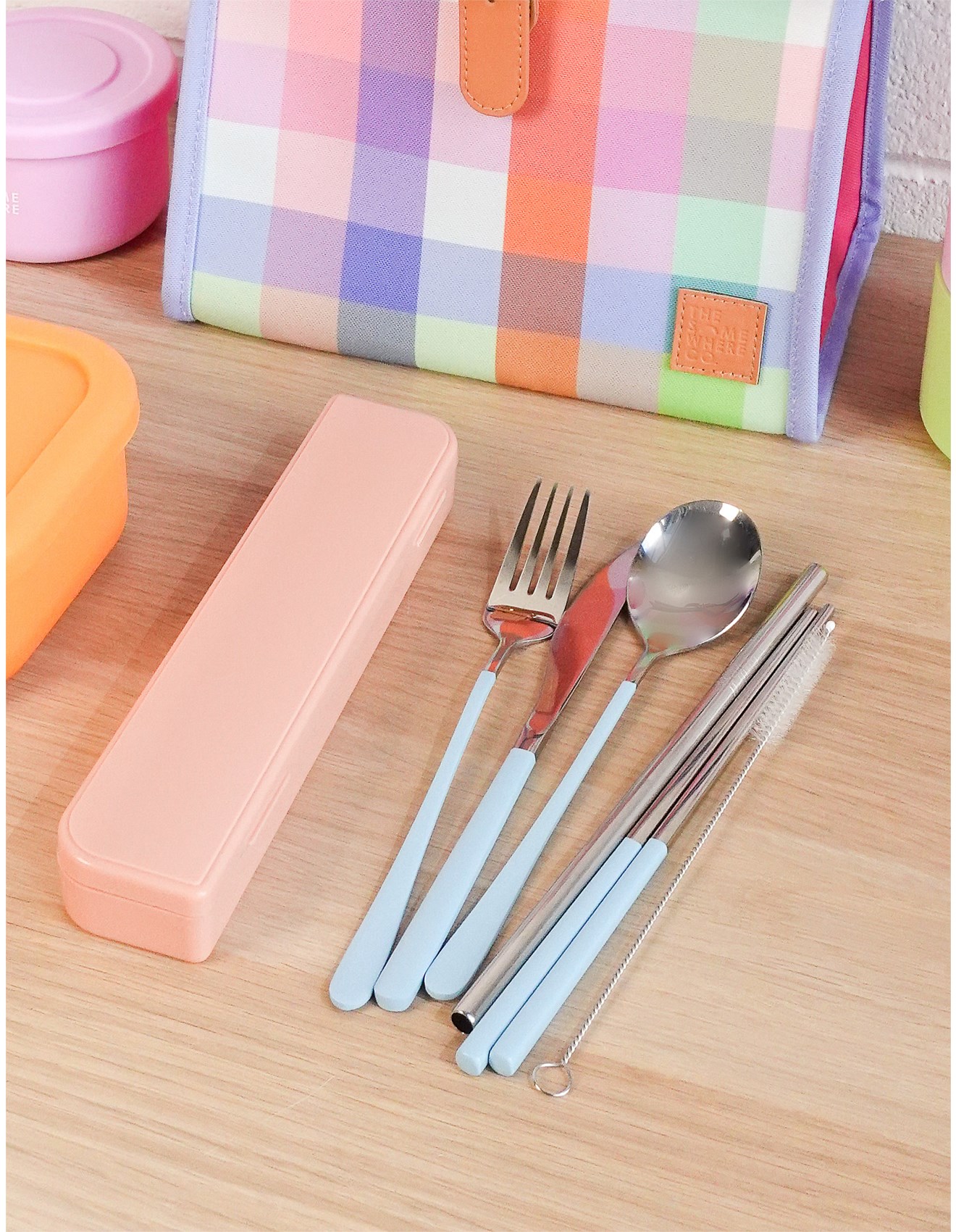 The Somewhere Co Cutlery Kit Silver With Powder Blue Handle