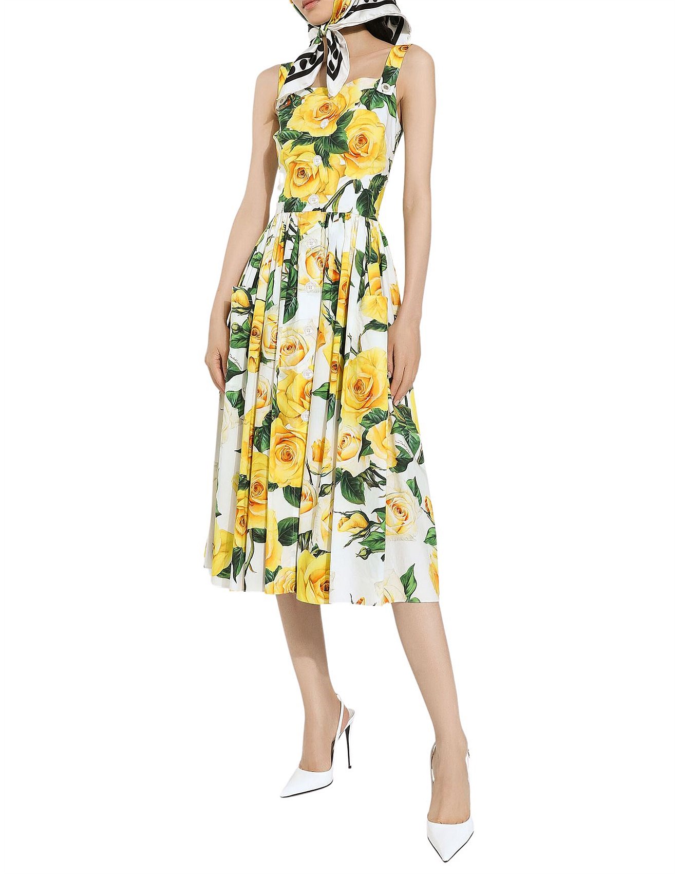 Dolce Gabbana Rose Print Sleeveless Midi Dress David Jones