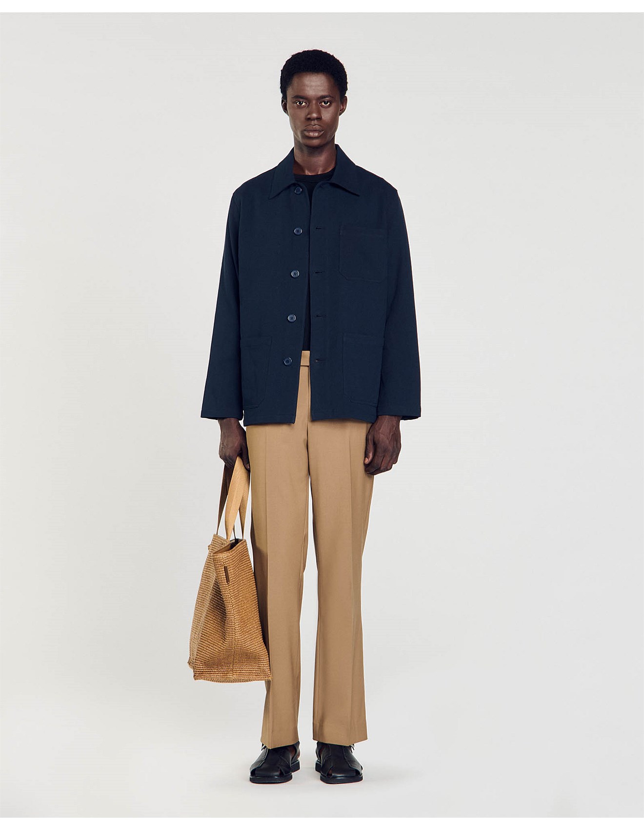 Sandro Paris キルティング ノーカラージャケット パワーショルダー Short tailored jacket black / gray For Women | Sandro Paris