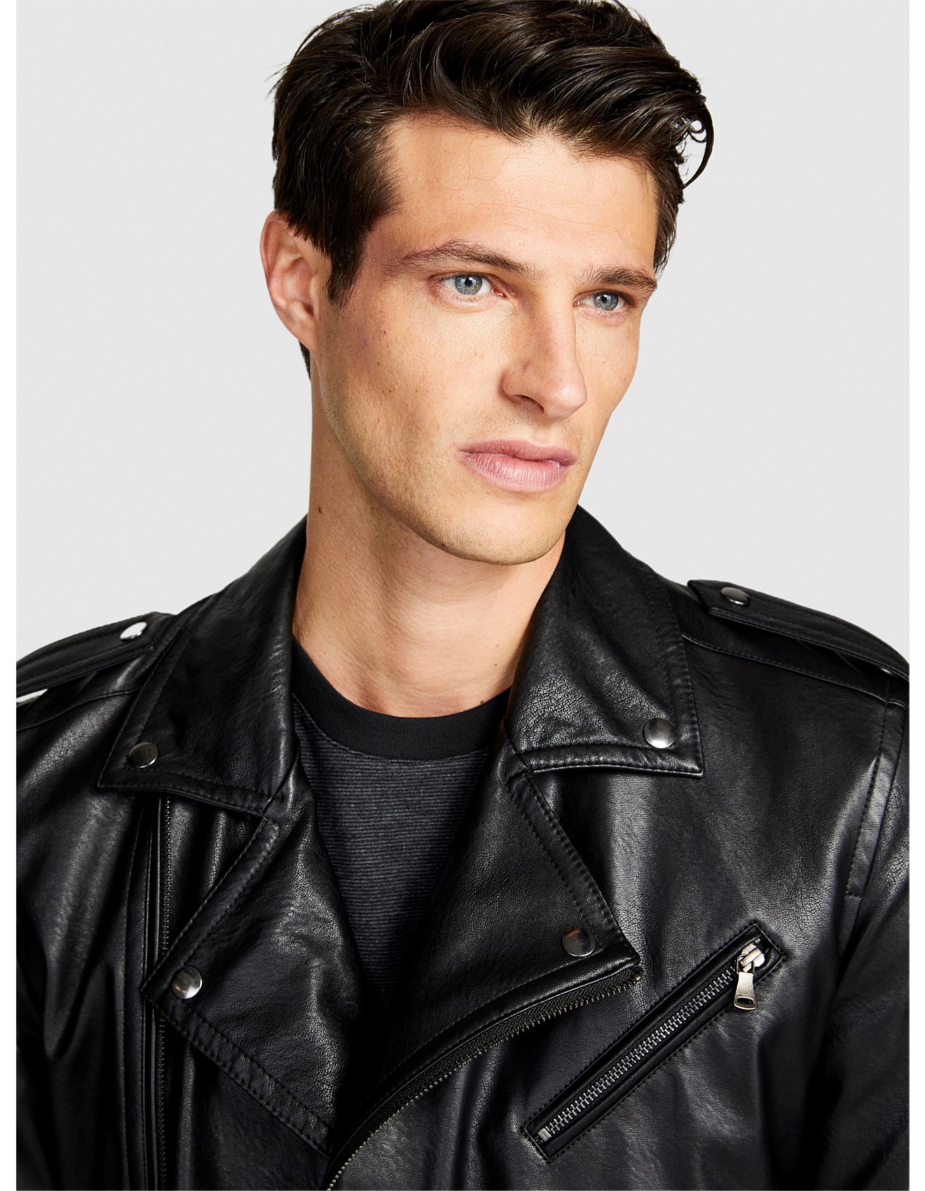 Black Ucb Leather Jackets Band Collar Ucb Biker Jacket Benetton