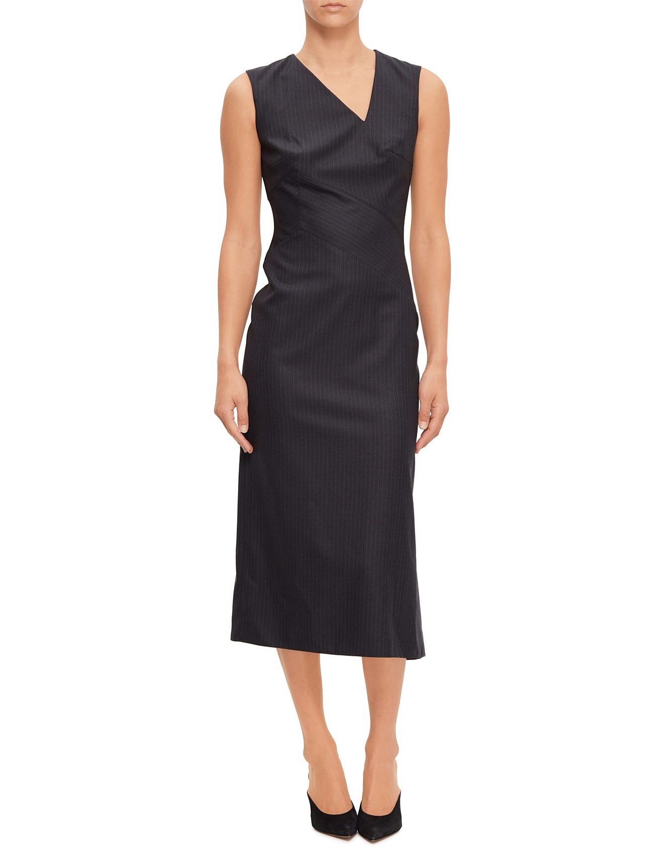 Alexander Mcqueen Pinstripe Asymmetrical Midi Dress David Jones