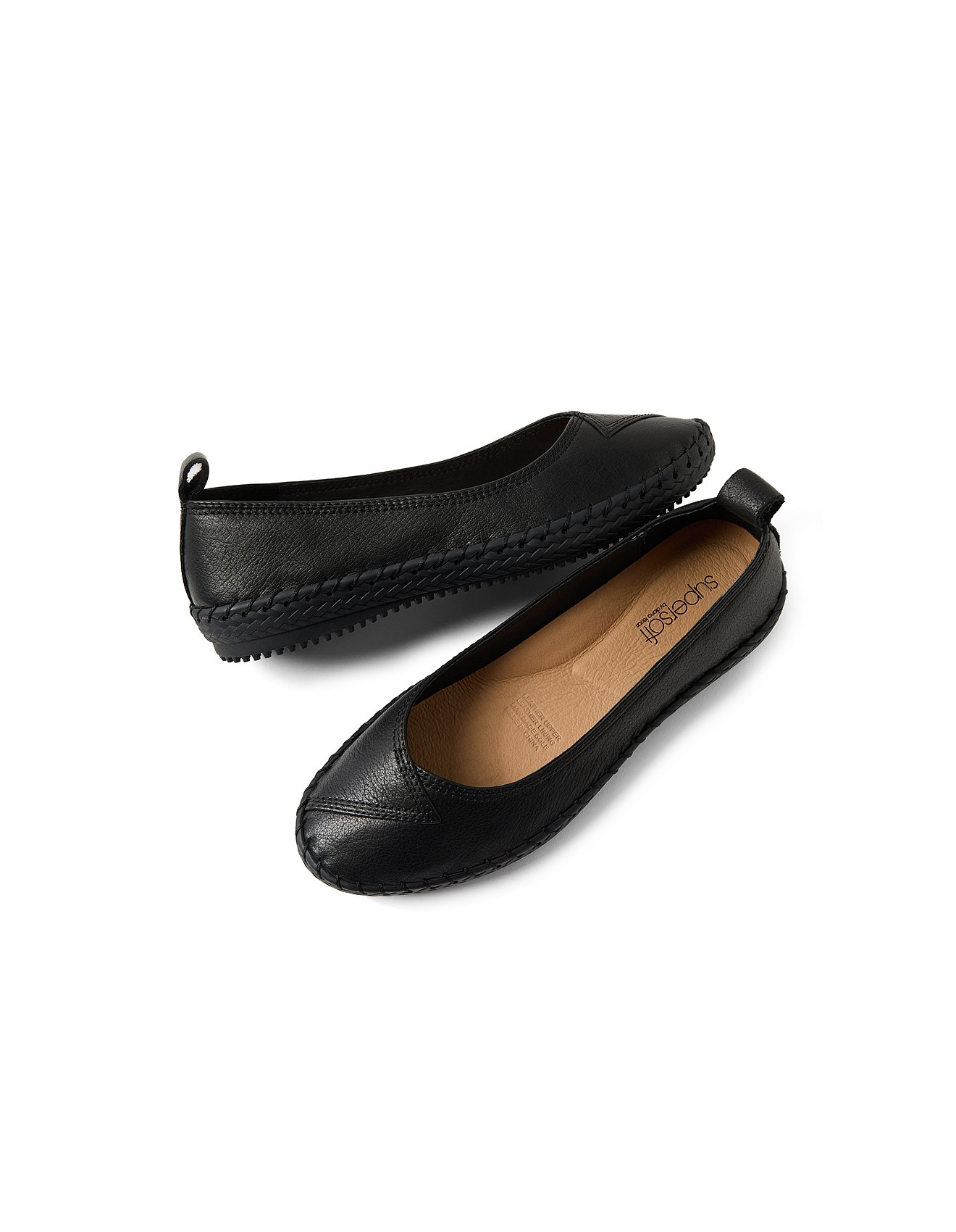 Supersoft By Diana Ferrari Waverley Black Leather Flat Shoes