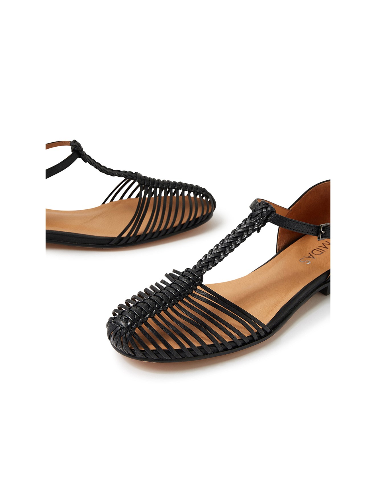 Midas Ultay Black Leather Flat Shoes David Jones