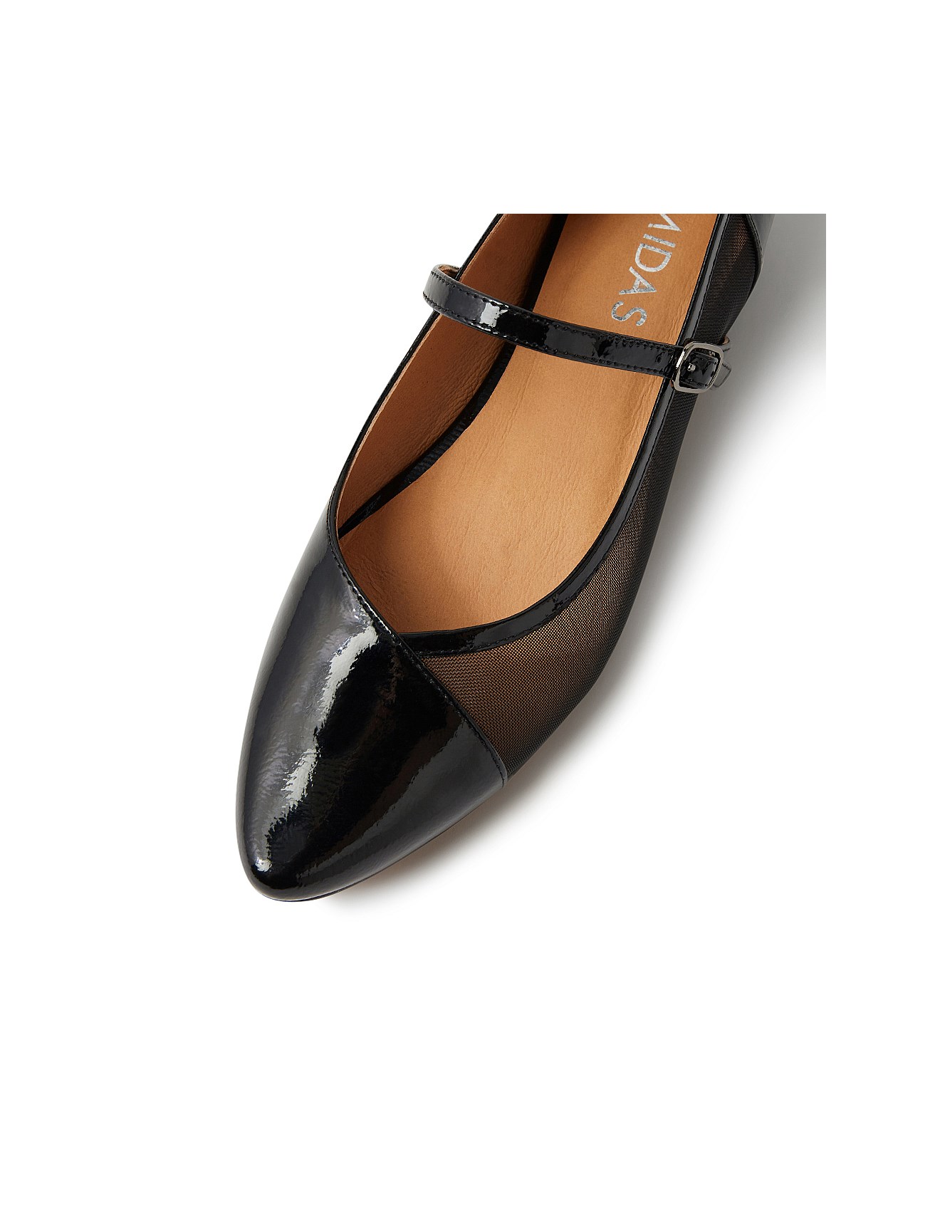 Midas Shelfa Black Patent Mesh Flat Shoes David Jones - Main Image