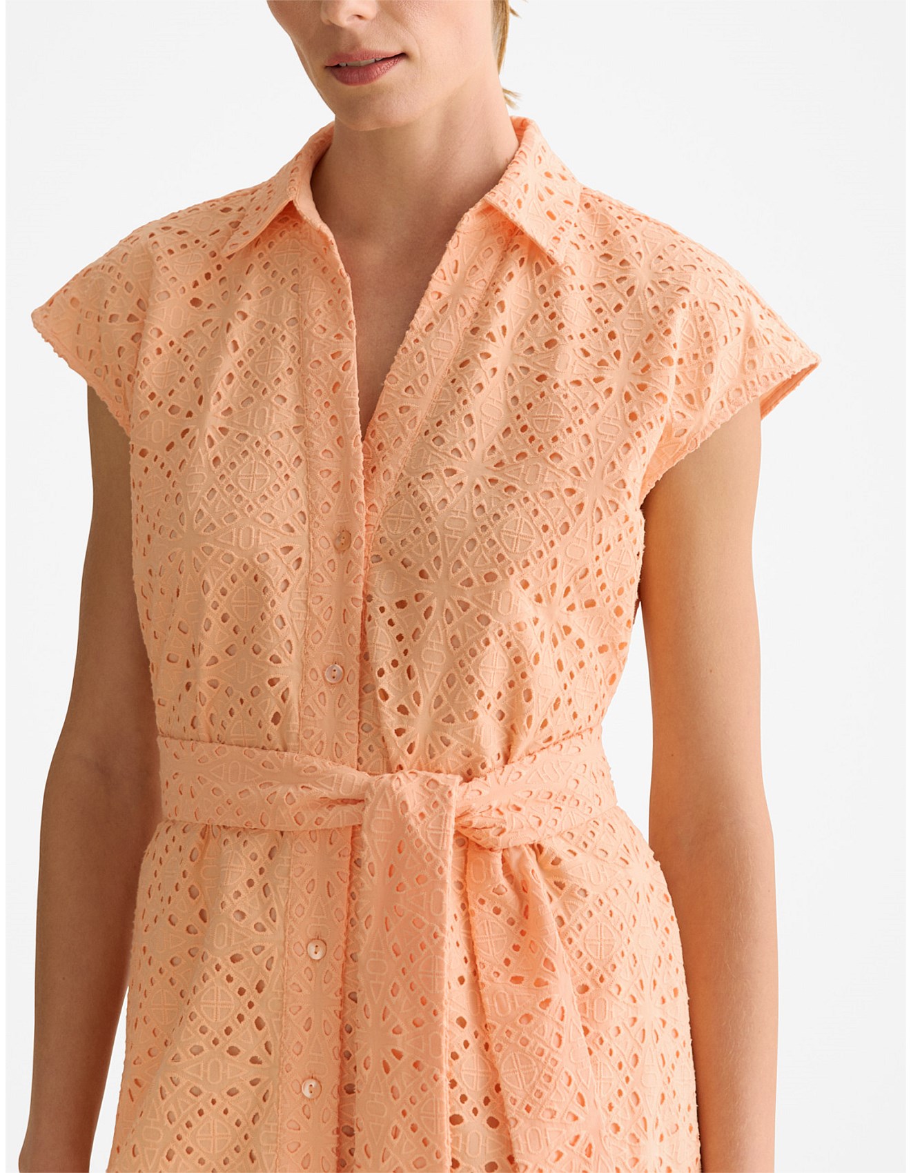 Trenery Broderie Anglaise Cap Sleeve Dress Pale Apricot David Jones