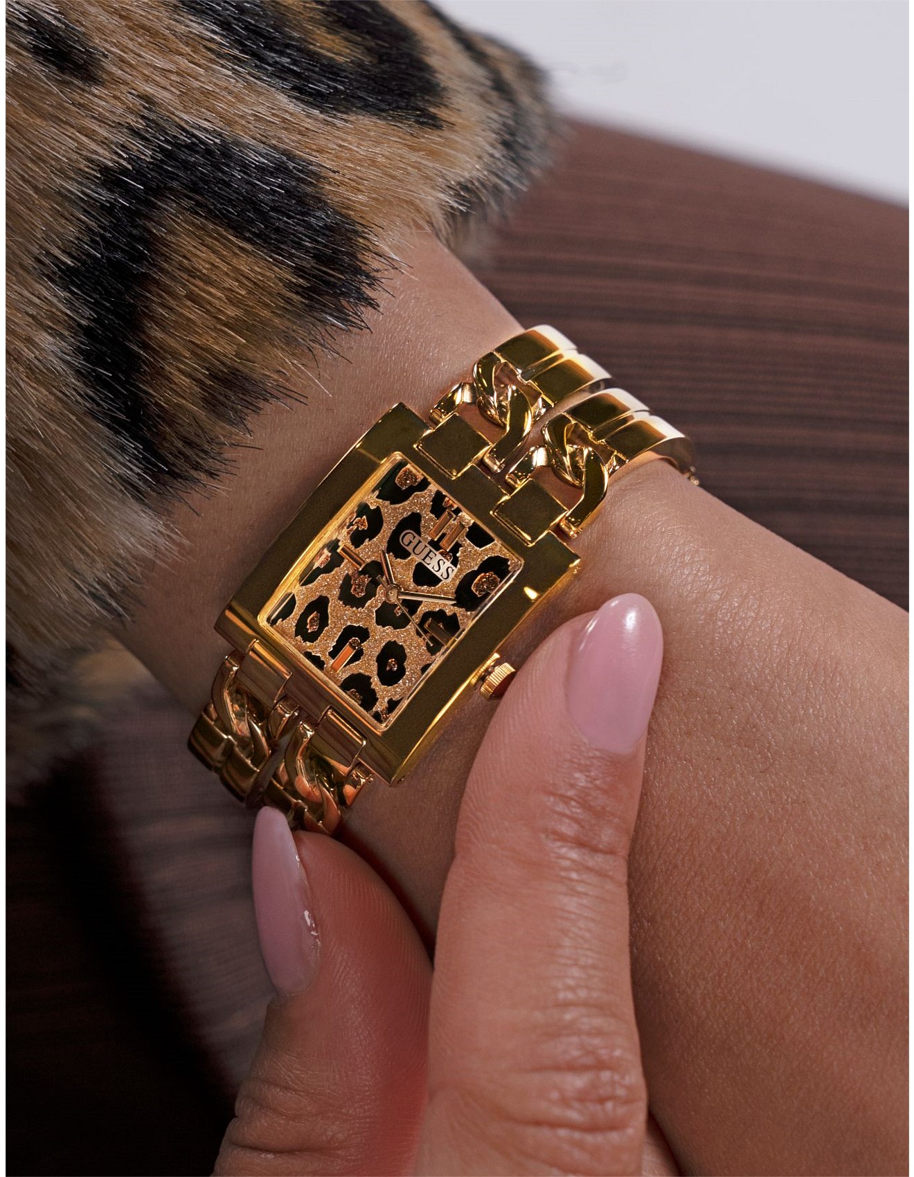 Guess Guess Mod Id Leopard Dial Gold Gold Bracelet Watch | David Jones