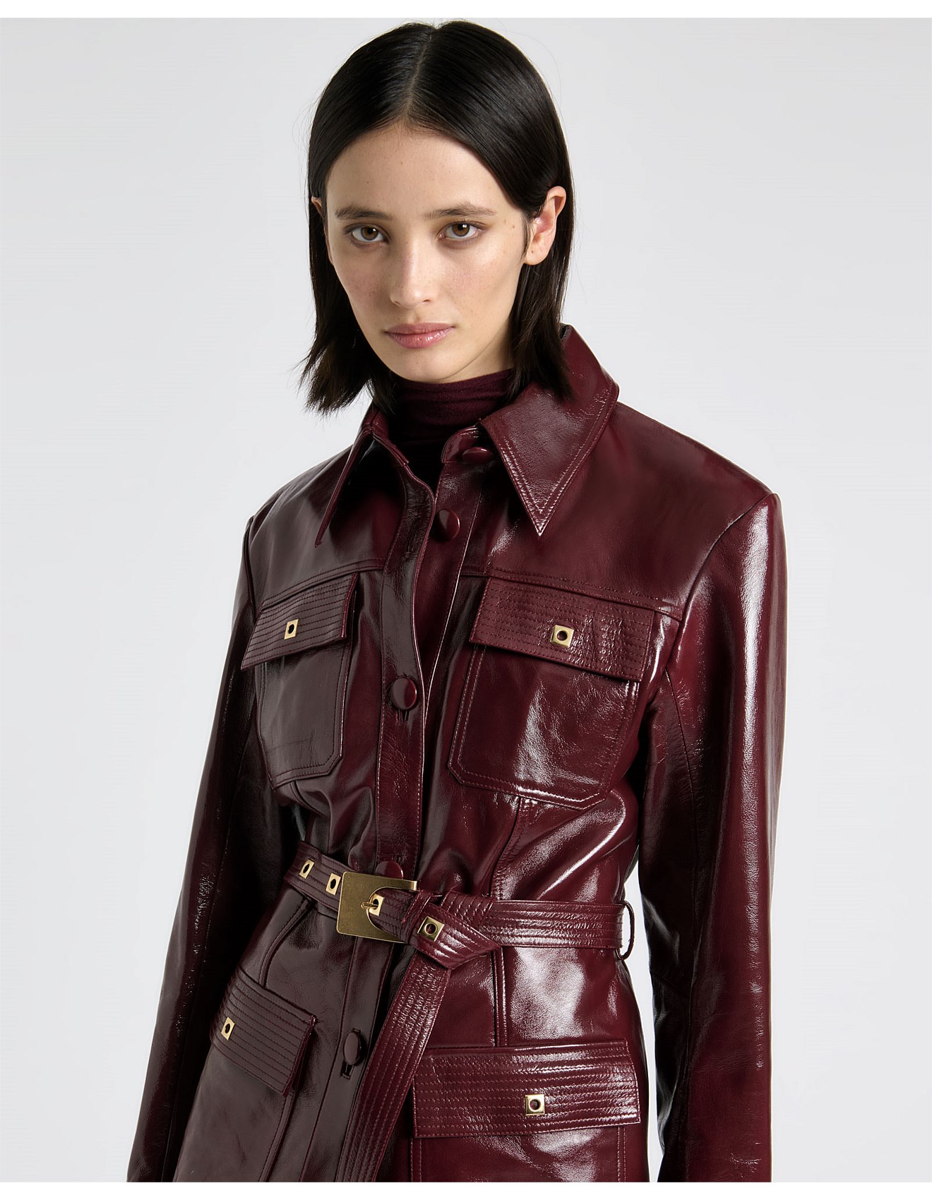 Cue Pinot Patent Leather Stitched Utility Jacket | David Jones