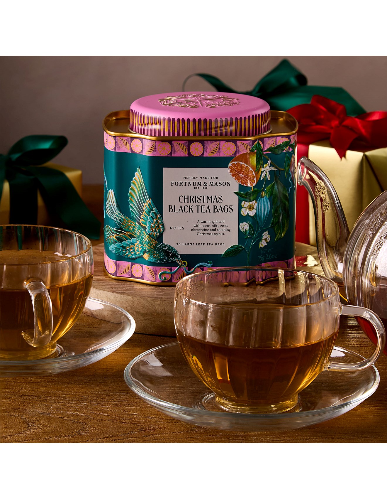 Fortnum & Mason Christmas Black Tea Tin, 30 Silky Teabags | David