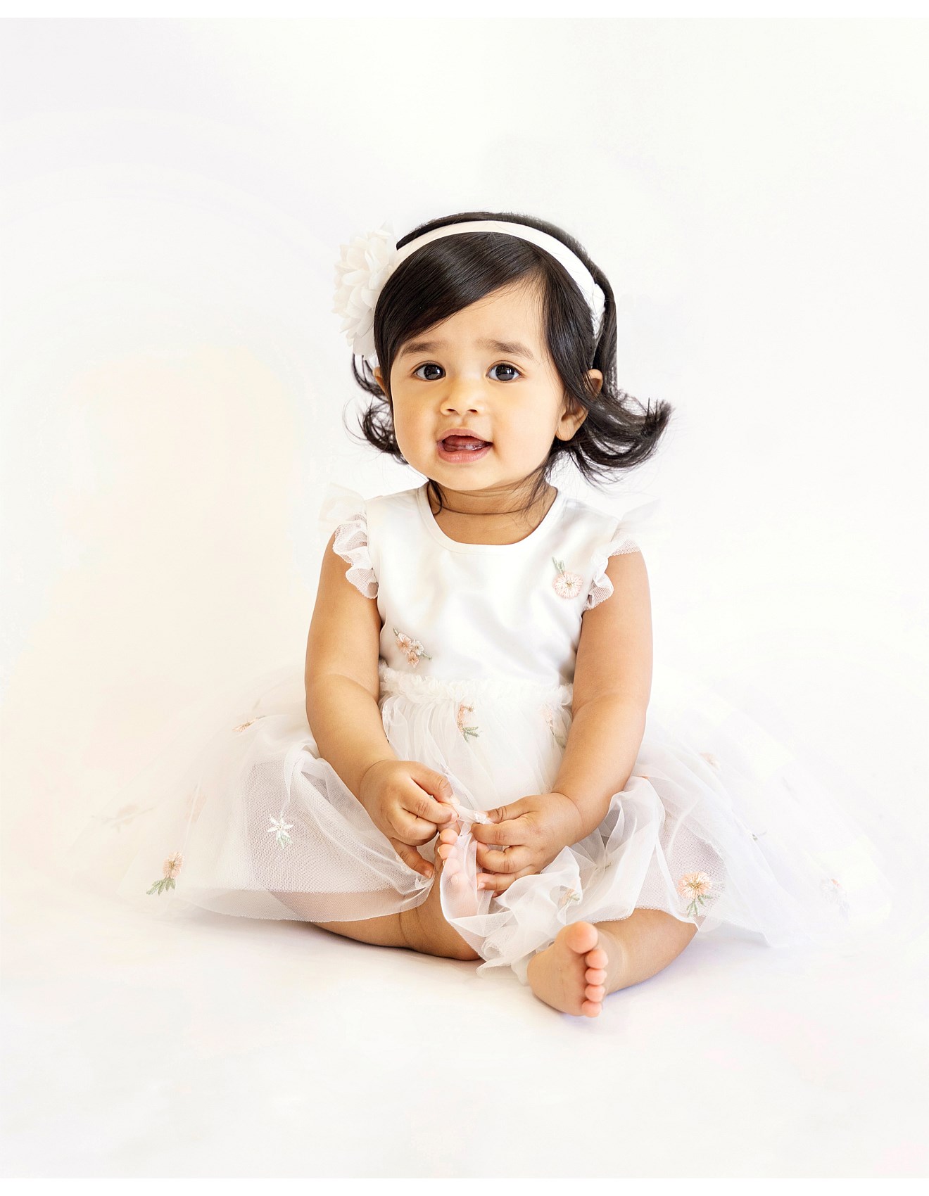 Bebe By Minihaha Ivory Floral Embroidered Tulle Overlay Dress