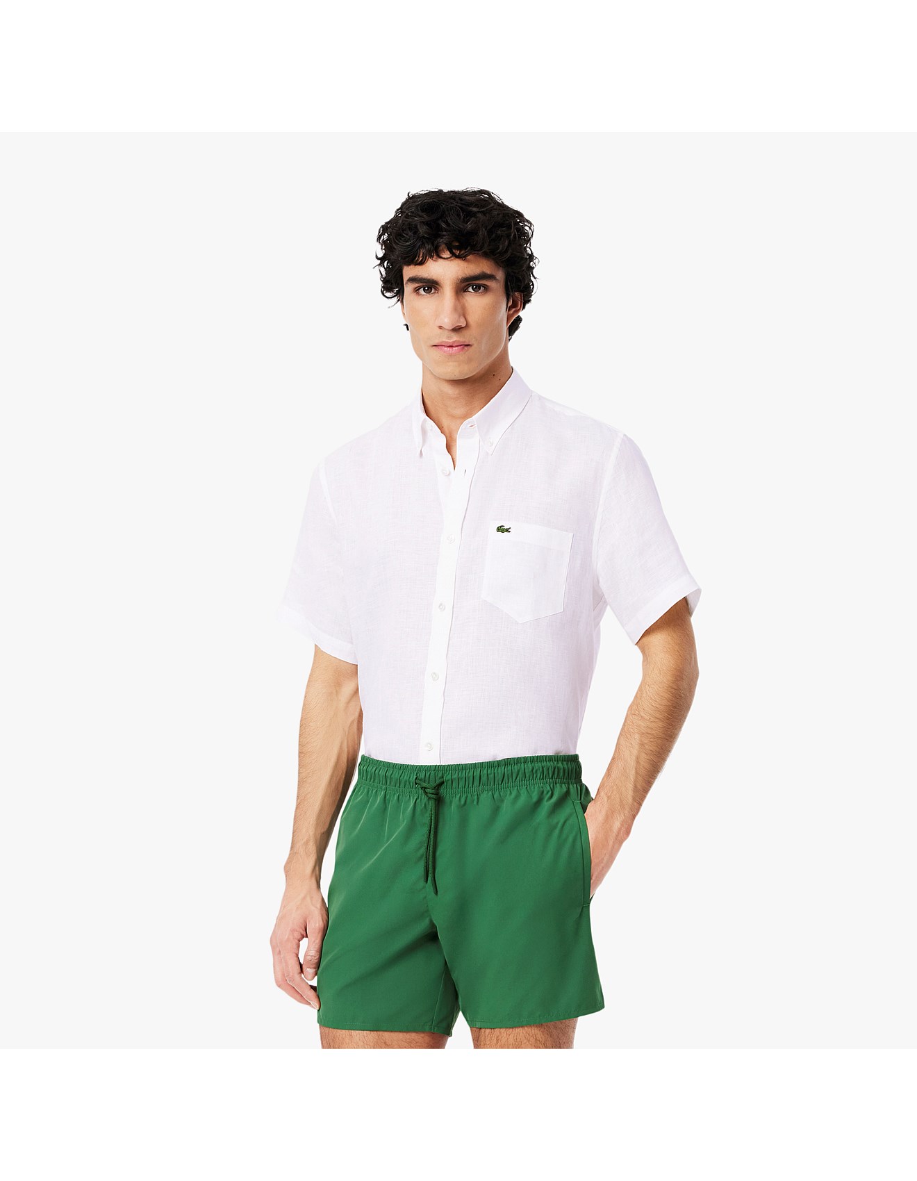 Lacoste Essential Ss Linen Shirt White David Jones