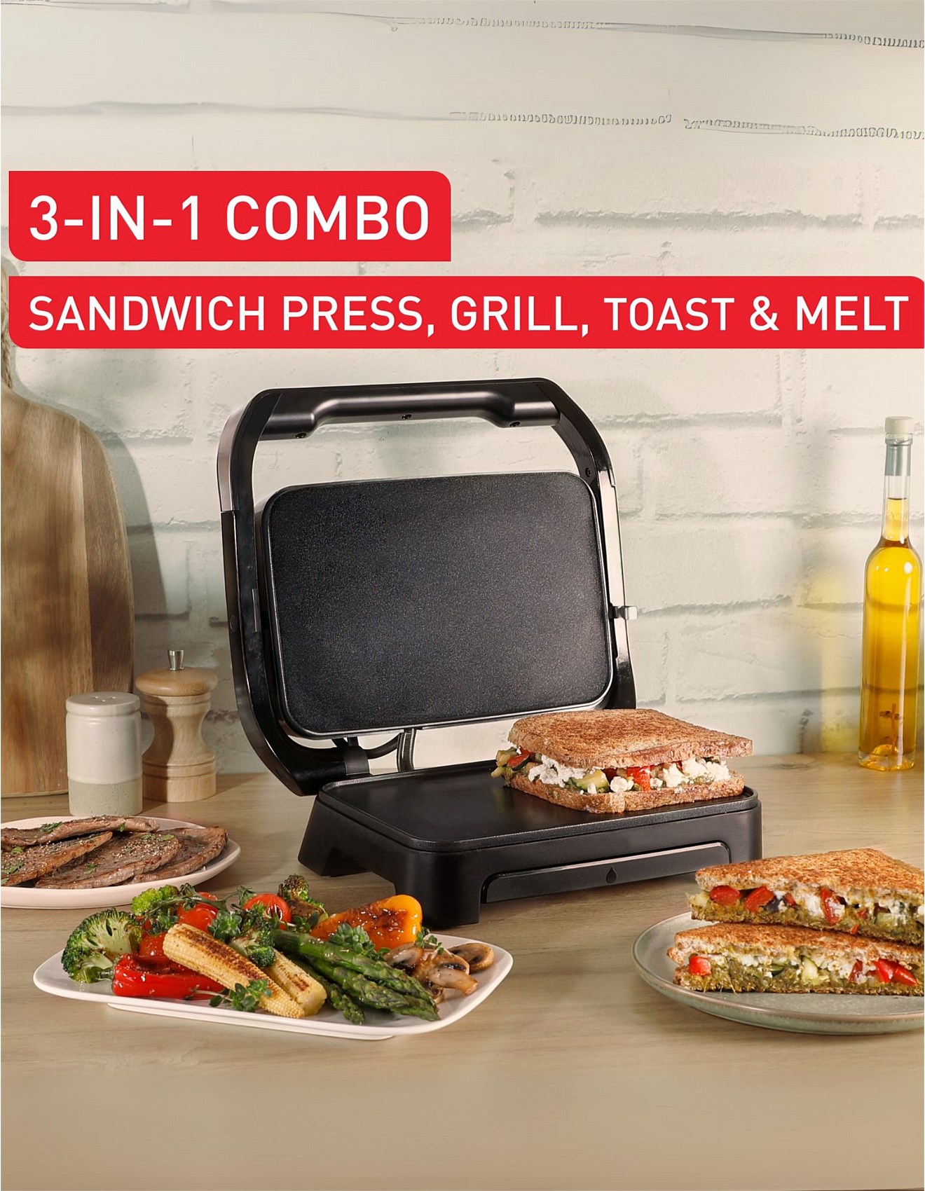 Tefal Gc27a8 Inicio Compact 2 Slice Sandwich Press | David Jones