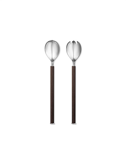 Georg Jensen Bernadotte Salatbesteck Set - Edelstahl Mit Räuchereiche Griffe 29,2cm