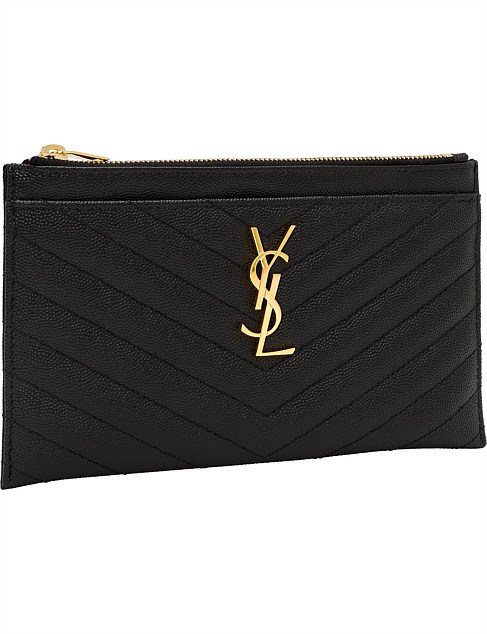 Saint Laurent Monogram Black Embossed Leather Bill Pouch David Jones