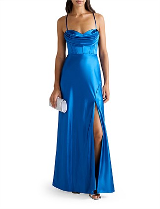 Forever New Luna Corset Satin Maxi Dress Blue Size 8/S - Image 1