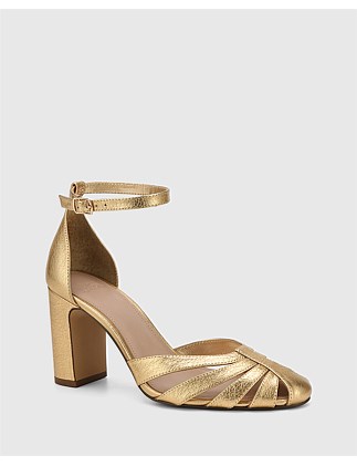Wittner Phyliss Gold Metallic Leather Block Heel Pump David Jones