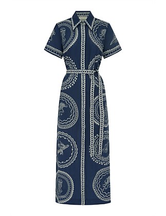 Alemais Ocean Linen Shirtdress in Blue Print Size 6  - Image 4
