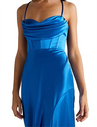 Forever New Luna Corset Satin Maxi Dress Blue Size 8/S - Image 3