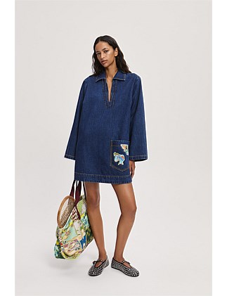 ALEMAIS SPEEDY DENIM MINI DRESS SIZE 10/L - Image 2