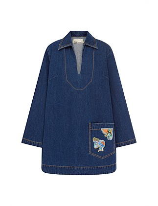 ALEMAIS SPEEDY DENIM MINI DRESS SIZE 10/L - Image 5