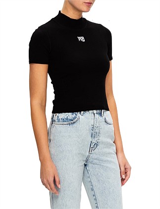 T By Alexander Wang Black Foundation Bodycon Mock Neck Top With